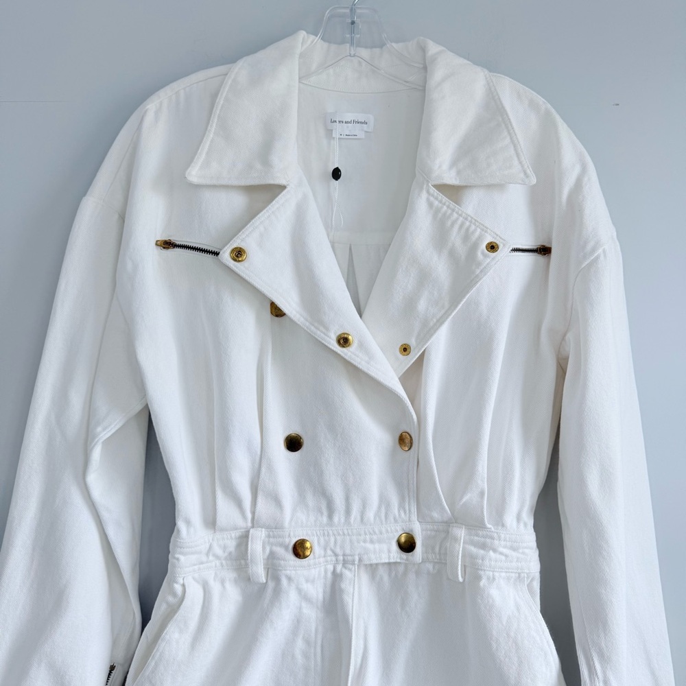 Lovers + Friends FRANKIE ROMPER M Bone White Denim Playsuit with Gold Accents - Picture 8 of 16